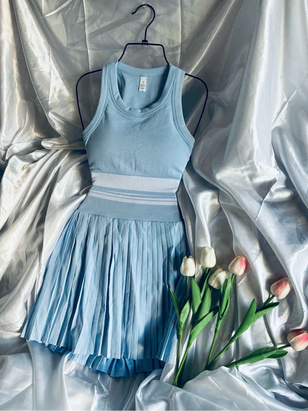 Sleeveless Pleated Tennis Dress in Light Blue